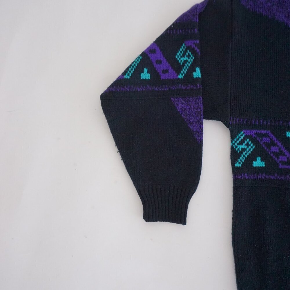 Vintage Bronzini Purple Black Geometric Knit Sweater Abstract Pattern Large - Picture 8 of 10